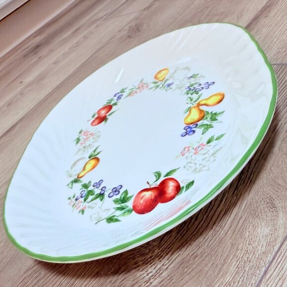 Corelle Corning Oval Serving Platter Chutney VTG 90s Dinnerware Fruit Garland - Picture 3 of 11